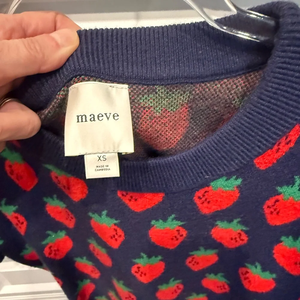 Anthropologie Maeve Strawberry Patterned Sweater - Picture 5 of 6